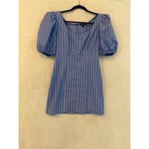 Express Blue White Striped Puff Sleeve Mini Dress Sweetheart Neck ID 90233 Small